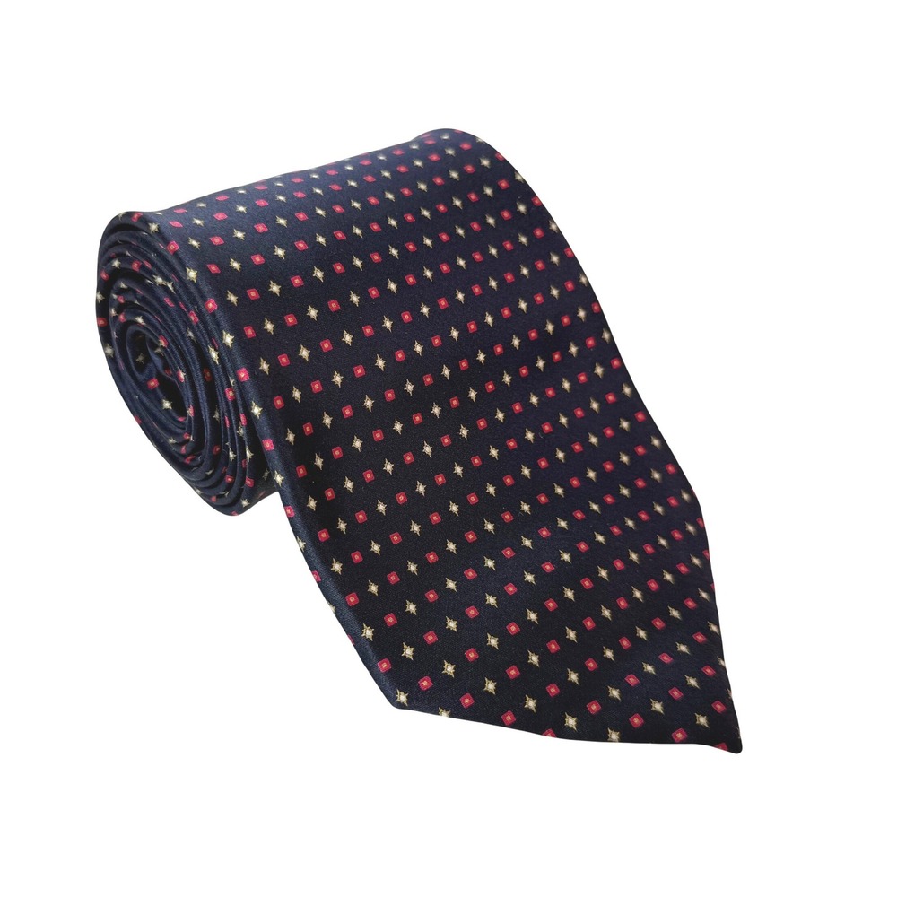 Brioni Mens Silk Tie Blue Red Geometric Pattern Pointed Woven Italy